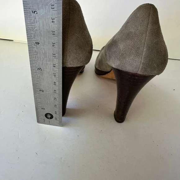 COLE HAAN Size 9 Gray Suede Almond Toe Platform Stacked Heel Slip On - Picture 7 of 8